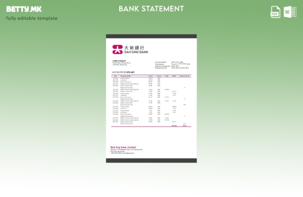 модерен стил Шаблон за зборови за извод од банка DAH Sing во Хонг Конг